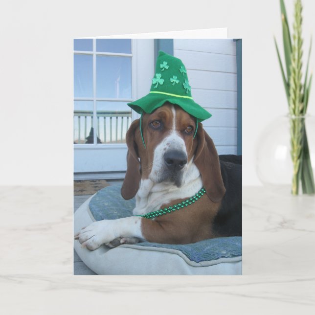 St. Patrick's Day Card with Basset Hound (Front)