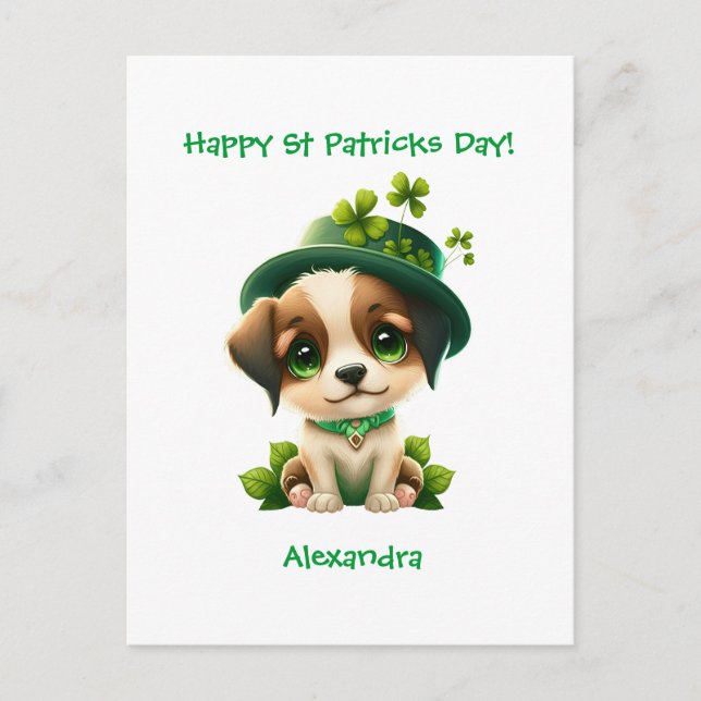 St Patricks Day card with Cute Leprechaun Dog (Front)