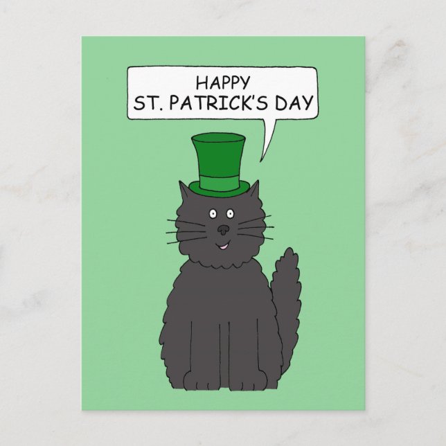 St Patrick's Day Cartoon Cat in a Hat Postcard (Front)