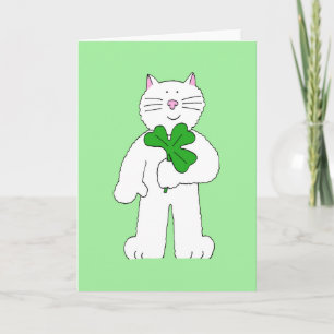 St Patrick's Day Cartoon Cat With Shamrock Card