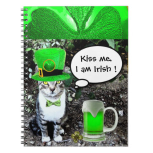 ST PATRICK'S DAY CAT AND GREEN IRISH BEER SPIRAL NOTEBOOK