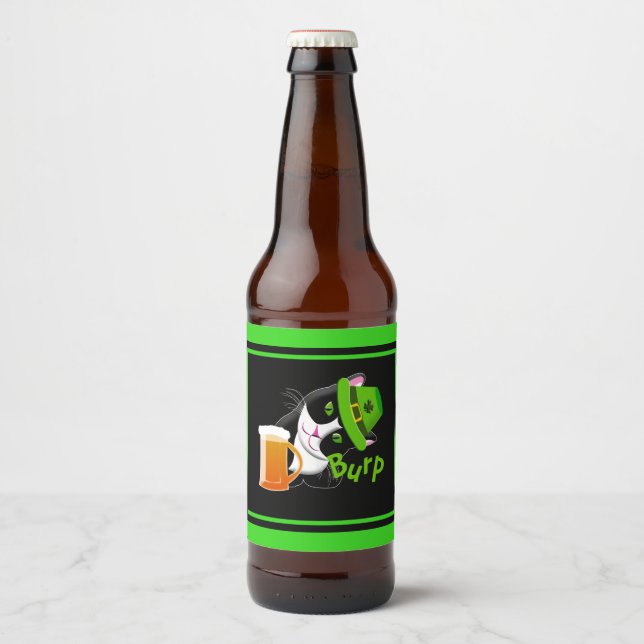 St. Patrick's Day Cat Beer Bottle Label (Front)