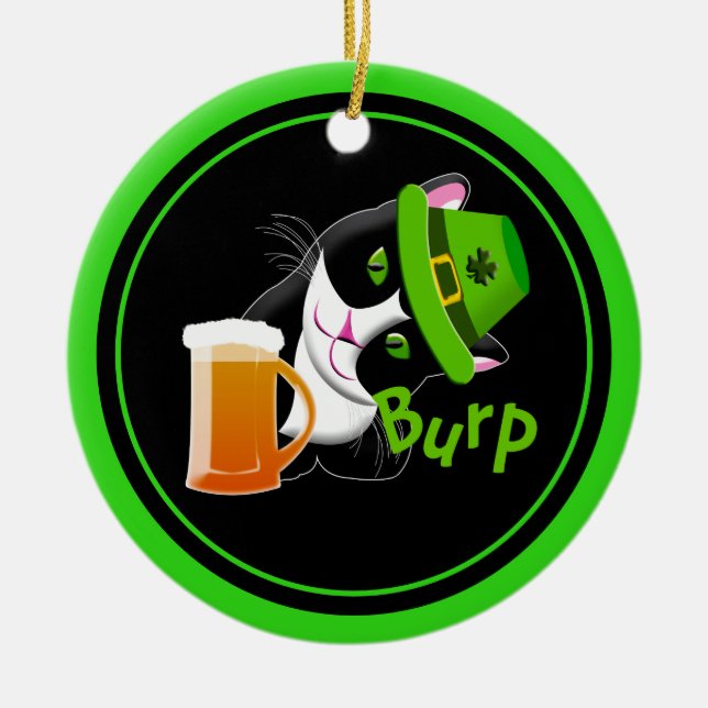 St. Patrick's Day Cat Ceramic Tree Decoration (Front)