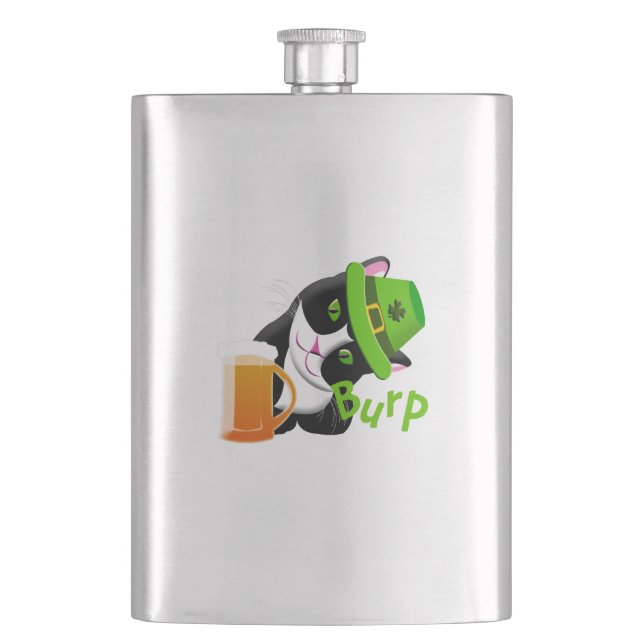St. Patrick's Day Cat Hip Flask (Front)