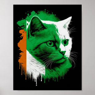 St. Patrick's Day Cat Irish Flag Ireland Men Women Poster