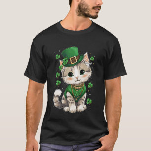 St Patricks Day Cat Leprechaun Hat Shamrock Saint  T-Shirt