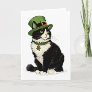 St Patricks Day Cat Leprechaun Shamrock Cat Kitten Card