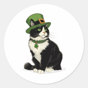 St Patricks Day Cat Leprechaun Shamrock Cat Kitten Classic Round Sticker