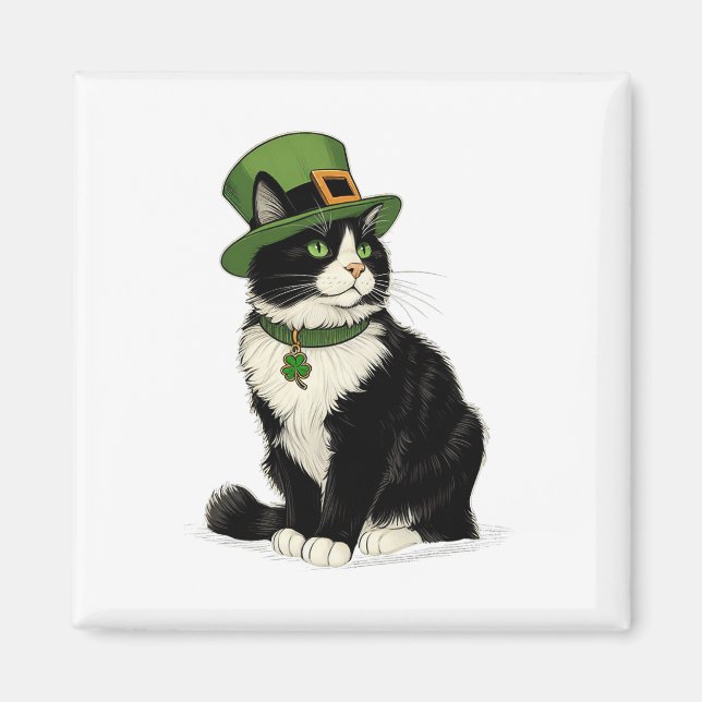 St Patricks Day Cat Leprechaun Shamrock Cat Kitten Magnet (Front)