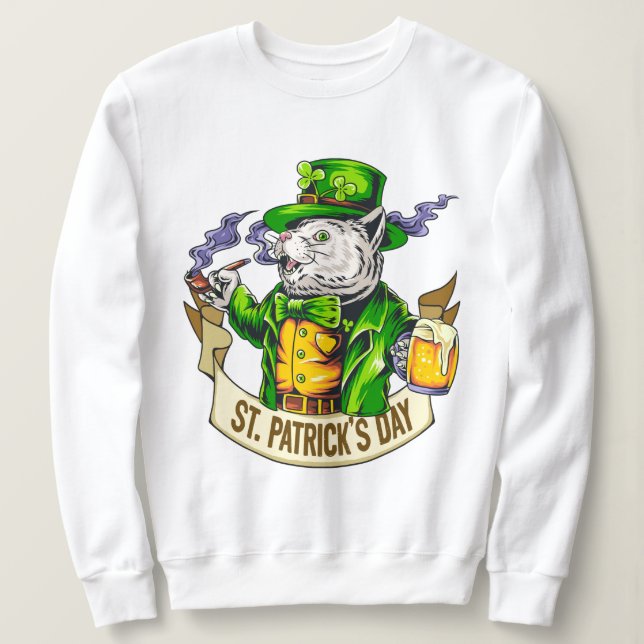 St. Patrick's Day Cat Sweatshirt (Design Front)
