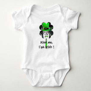 ST PATRICK'S DAY CAT WITH GREEN CLOVER BABY BODYSUIT