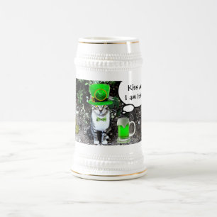 ST PATRICK'S  DAY CAT  WITH GREEN IRISH BEER BEER STEIN