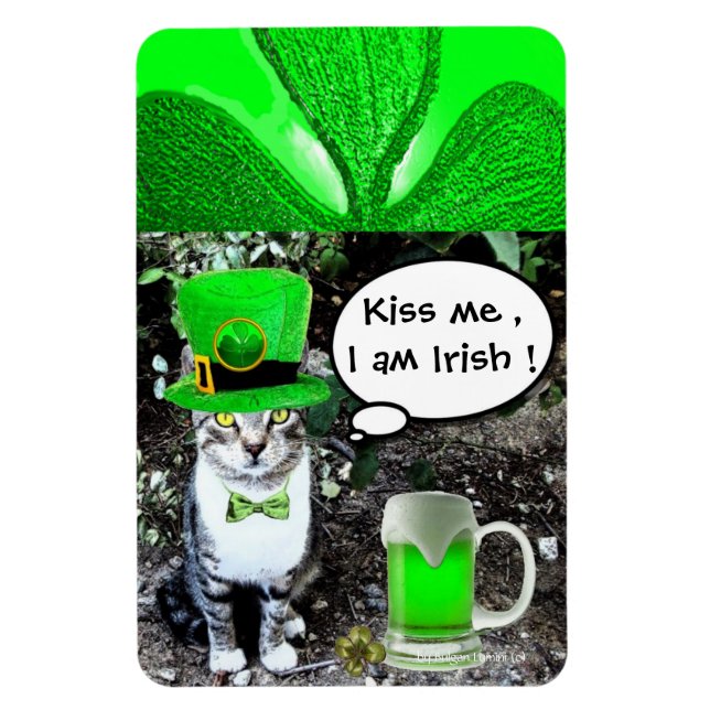 ST PATRICK'S  DAY CAT  WITH GREEN IRISH BEER MAGNET (Vertical)