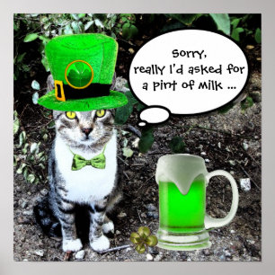 ST PATRICK'S  DAY CAT  WITH GREEN IRISH BEER POSTER