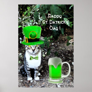 ST PATRICK'S  DAY CAT  WITH GREEN IRISH BEER POSTER