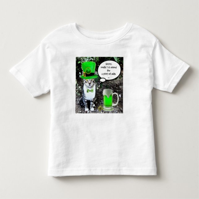 ST PATRICK'S DAY CAT WITH GREEN IRISH BEER TODDLER T-Shirt (Front)