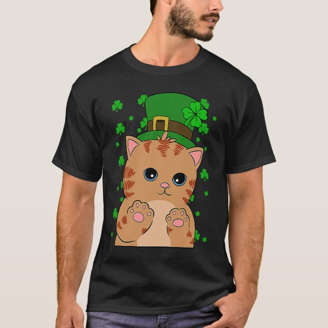 St Patrick's Day Cat with St Patrick's Day Hat T-Shirt (Front)