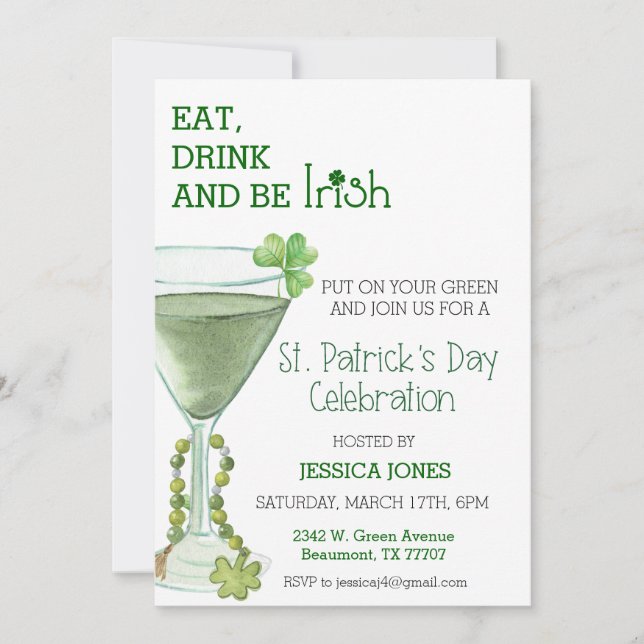 St. Patrick's Day Celebration Party Adult Cocktail Invitation (Front)