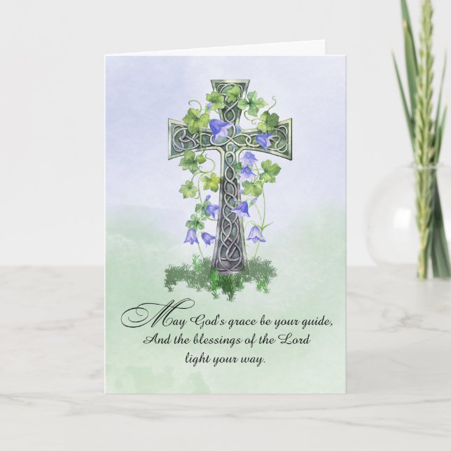 St Patricks Day Celtic Cross Shamrocks Blessings Card (Front)