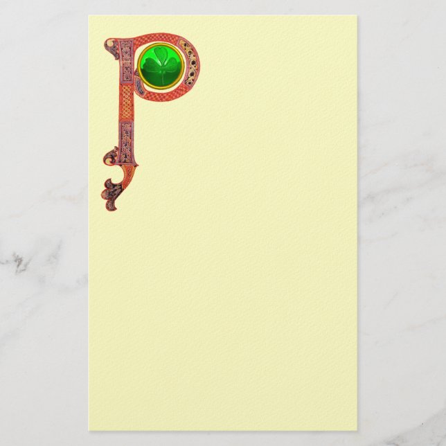 ST PATRICK'S DAY CELTIC P MONOGRAM  WITH SHAMROCK STATIONERY (Front)