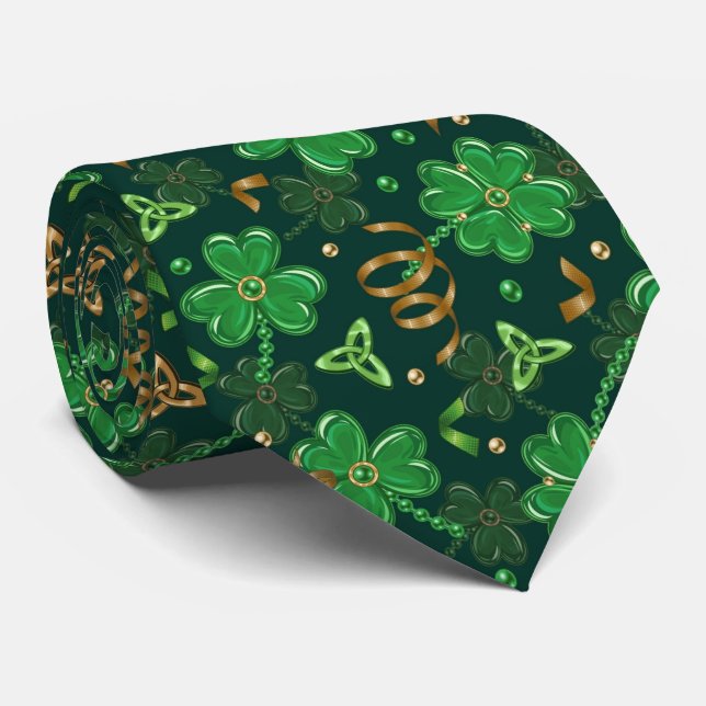 St Patricks day Celtic Triskele Trefoil Shamrock Tie (Rolled)