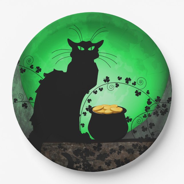 St. Patrick's Day Chat Noir Paper Plate (Front)