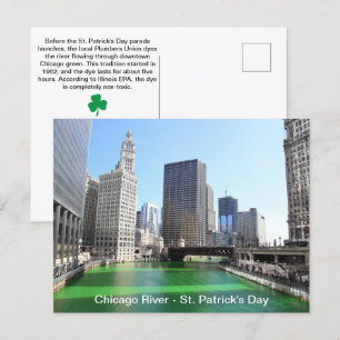 St. Patrick's Day Chicago's Green River Fun Facts Postcard