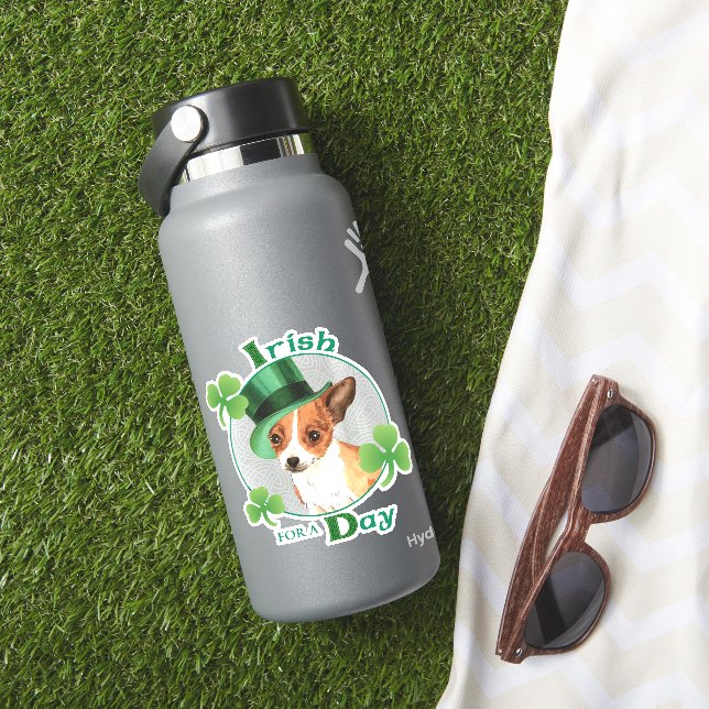 St. Patrick's Day Chihuahua Vinyl Sticker (HydroFlask Insitu)