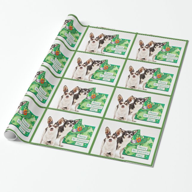 St. Patrick's Day Chihuahua's Wrapping Paper (Unrolled)