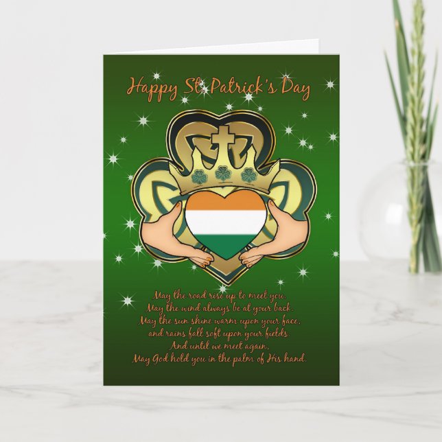St.Patrick's Day Claddagh, Shamrock, Blessing Card (Front)
