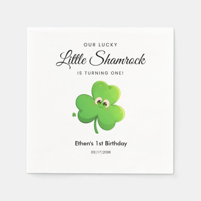 St Patrick's Day Clover 1st Birthday Paper Napkin (Front)