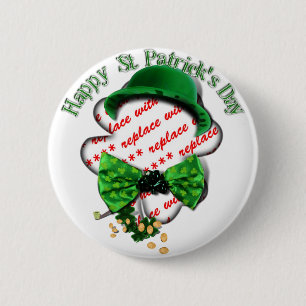 St Patrick's Day Clover Frame w/Adjustable Tie 6 Cm Round Badge