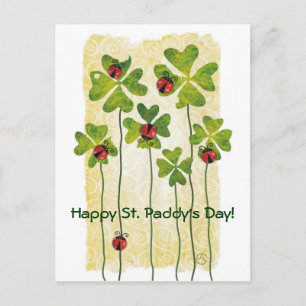 st. patrick's day clover & ladybugs postcard
