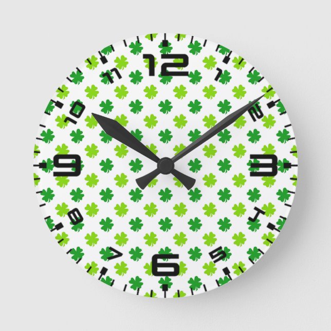 St. Patrick's Day Clover Leaves Pattern-54601 Round Clock (Front)