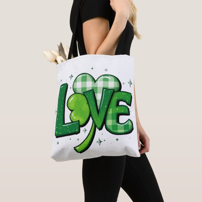 St. Patrick's Day Clover Love Charm Tote Bag (Close Up)