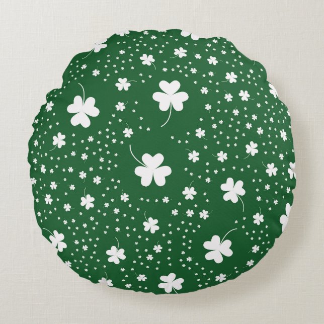 St Patrick's Day Clover Pattern Round Cushion (Front)