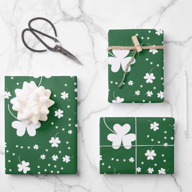 St Patrick's Day Clover Pattern Wrapping Paper Sheet (Front)