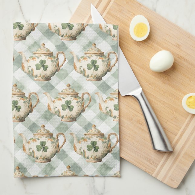  St Patrick's Day Clover Tea Pot Towel (Quarter Fold)