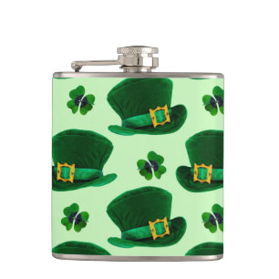 St. Patrick's Day Clovers and Leprechaun Hats Hip Flask