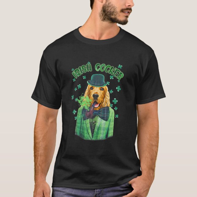 St. Patrick's Day Cocker Dog Shamrock Clover T-Shirt (Front)