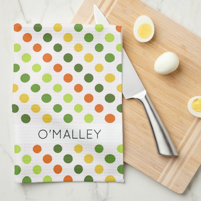 St Patricks Day Colourful Dots NAME Irish Fun Tea Towel (Quarter Fold)