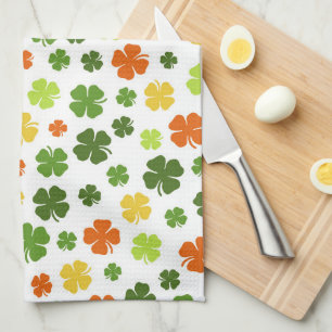 St Patricks Day Colourful Shamrocks Green Irish Fu Tea Towel