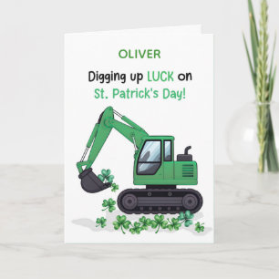 St Patricks Day Construction Excavator Digging Up  Card