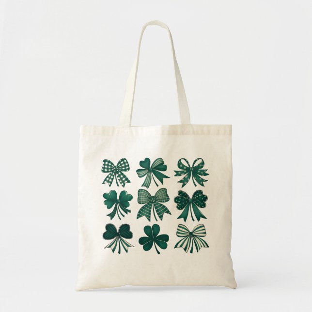 St. Patrick's Day Coquette Bows Shamrocks Tote Bag (Front)