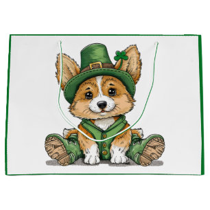 St. Patrick's Day Corgi Dog Large Gift Bag