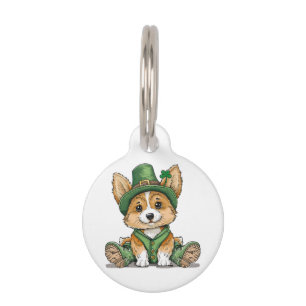 St. Patrick's Day Corgi Dog Pet Tag