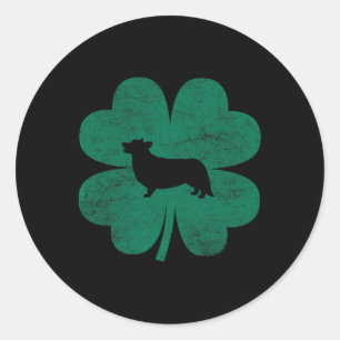 St Patricks Day Corgi Irish Green Shamrock Clover  Classic Round Sticker