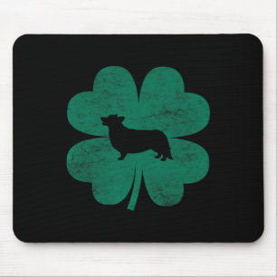 St Patricks Day Corgi Irish Green Shamrock Clover Mouse Pad