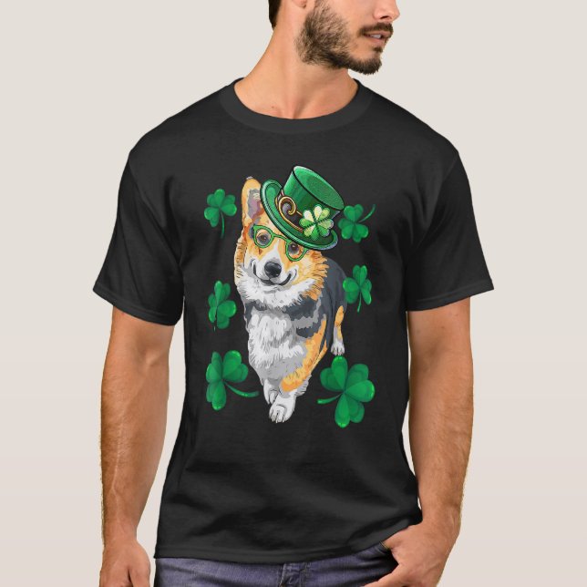 St Patrick's Day Corgi Leprechaun Pet Dog Lover T-Shirt (Front)