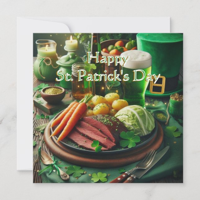 St Patrick's Day Corned Beef Recipe  Holiday Card (Front)